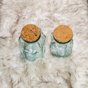 Glass Apothecary Jars (2) Slanted Top Octagon Shaped Cork Lids Kitchen Storage